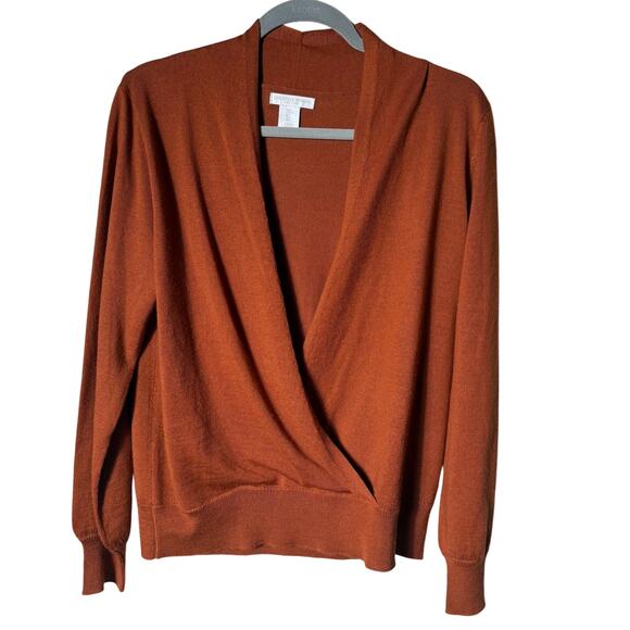 Christian Siriano Merino Wool Blend Surplice Sweater SZ L Rust Orange Fall Work - Picture 1 of 8